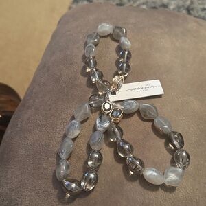 Gray Beaded Stretch Bracelet with Gold Accents